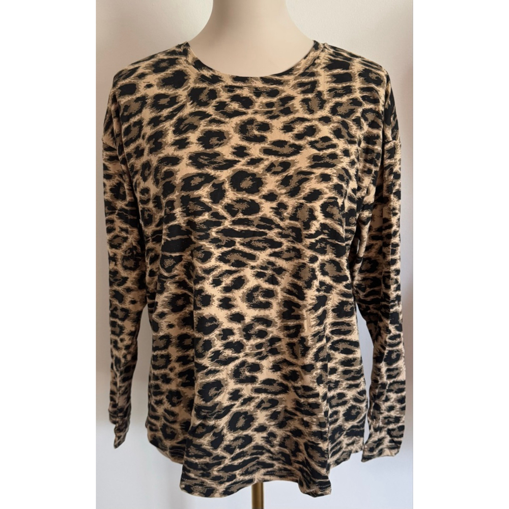 Women's Ariat Leopard Print Long Sleeve Top Tan/Black Size S
